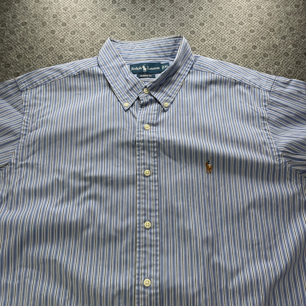 Ralph Lauren Classic Fit Striped Button Down Shirt Mens XL Blue White Cotton - Picture 5 of 12